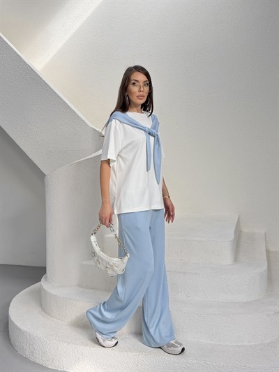 Atkı Detaylı T-shirt ve Pantolon Takım MAVİ