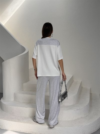 Atkı Detaylı T-shirt ve Pantolon Takım gri
