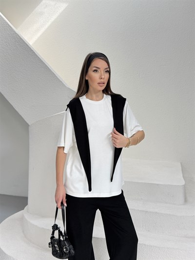 Atkı Detaylı T-shirt ve Pantolon Takım siyah