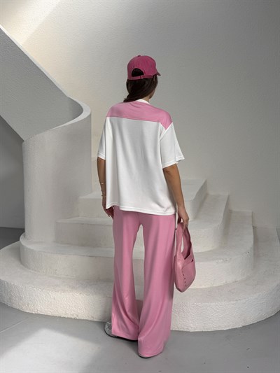 Atkı Detaylı T-shirt ve Pantolon Takım pembe