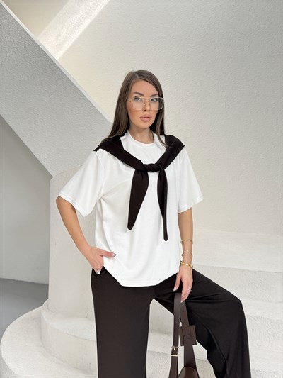 Atkı Detaylı T-shirt ve Pantolon Takım kahve