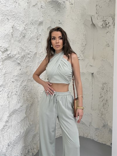 Boyundan Bağlamalı Keten Viral Takım yeşil