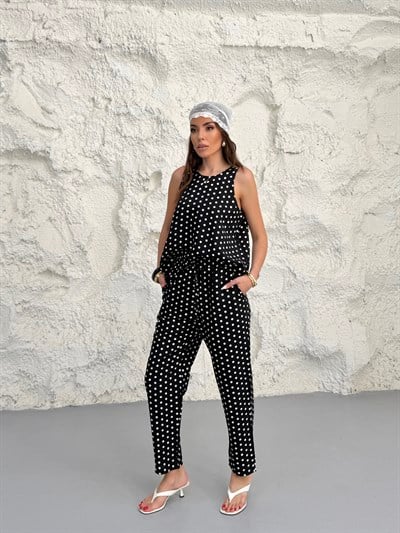 Puantiyeli Bluz Pantolon Takım siyah 