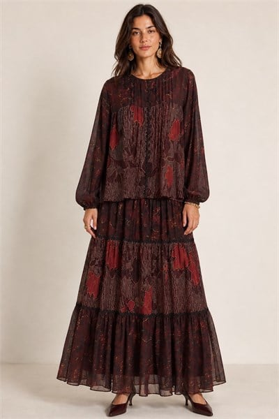 Bordeaux Print Elbise