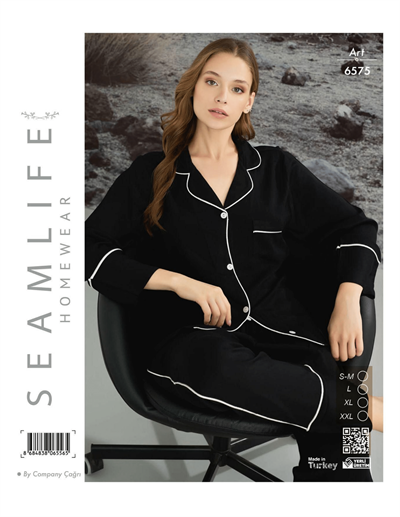 Dokuma Önden Düğmeli Pijama Takımı