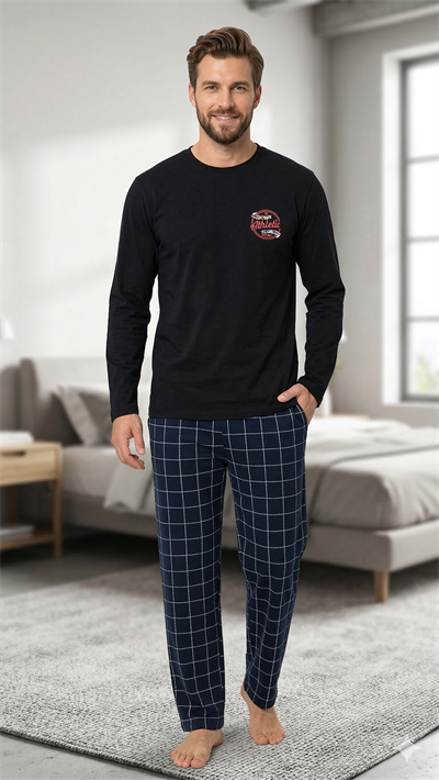 PİJAMANGEL Ekoseli Lacivert Pijama Takımı