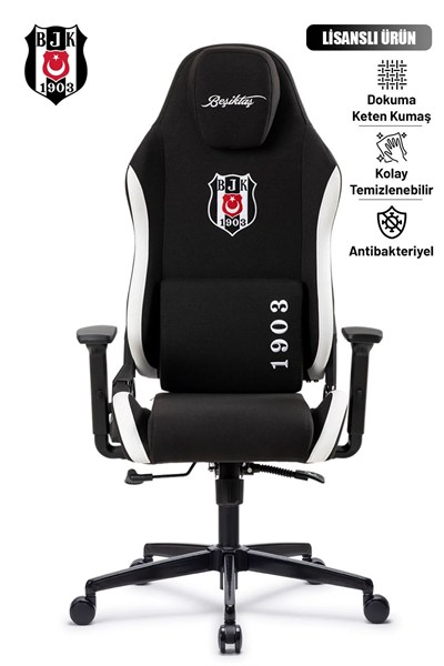 Fanchair x Beşiktaş Siyah Beyaz Kumaş Lisanslı Oyuncu Koltuğu