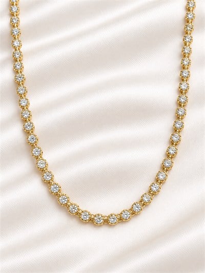 TURKUAZ 14K XUPING ÇERÇEVELİ ZİRKON TAŞLI SUYOLU KOLYE 45-50 CM
