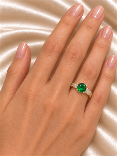 TURKUAZ 14K XUPING OVAL KESİM YEŞİL TAŞLI TEKTAŞ YÜZÜK