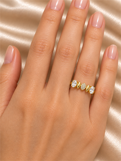 TURKUAZ 14K XUPING OVAL TAŞLI MARKİZ DETAYLI YÜZÜK