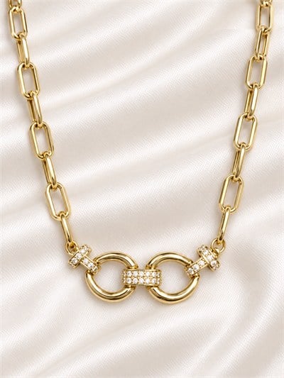 TURKUAZ 14K XUPING TAŞLI ÇİFT HALKALI ATAÇ ZİNCİR KOLYE 50 CM