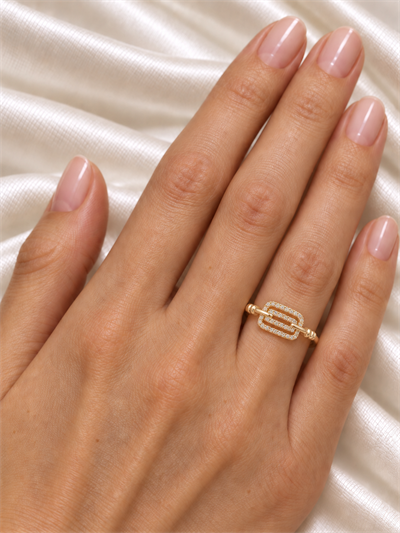 TURKUAZ 14K XUPING GEOMETRİK TAŞLI BAGET MODEL YÜZÜK
