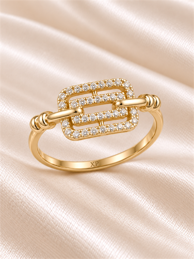 TURKUAZ 14K XUPING GEOMETRİK TAŞLI BAGET MODEL YÜZÜK