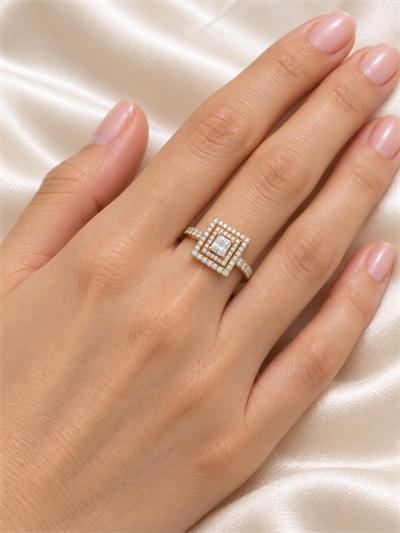 TURKUAZ 14K XUPING ÇİFT ÇERÇEVELİ PRENSES BAGET YÜZÜK