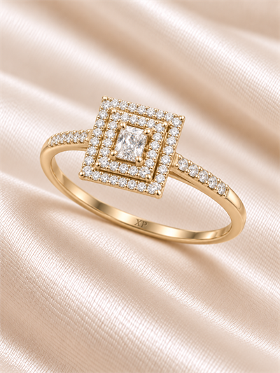 TURKUAZ 14K XUPING ÇİFT ÇERÇEVELİ PRENSES BAGET YÜZÜK