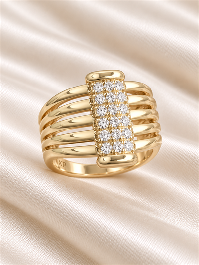 TURKUAZ 14K XUPING ÇOK SIRALI DİKEY TAŞLI FANTEZİ YÜZÜK