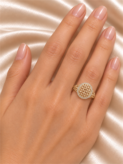 TURKUAZ 14K XUPING OVAL KAFES TAŞLI YÜZÜK