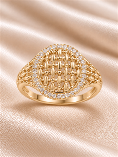 TURKUAZ 14K XUPING OVAL KAFES TAŞLI YÜZÜK