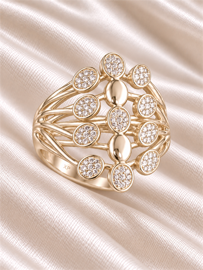 TURKUAZ 14K XUPING OVAL MOTİFLİ TAŞLI FANTEZİ YÜZÜK