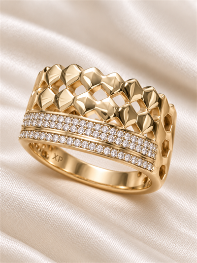 TURKUAZ 14K XUPING GEOMETRİK DESEN ÇİFT SIRA TAŞLI YÜZÜK