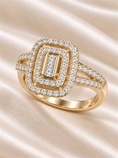 TURKUAZ 14K XUPING ÇİFT ÇERÇEVELİ BAGET MODEL YÜZÜK