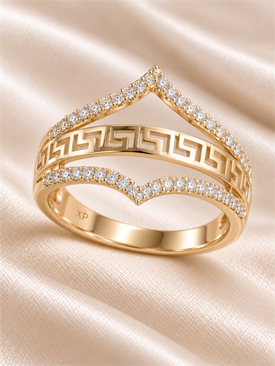 TURKUAZ 14K XUPING VERSACE MOTİFLİ TAŞLI YÜZÜK