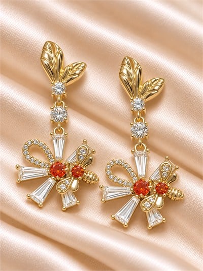 TURKUAZ XUPING 14K ARI ÇİÇEK SALLANTILI KÜPE