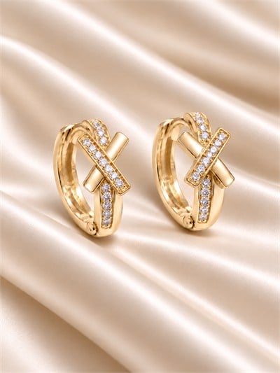 TURKUAZ XUPING 14K ÇAPRAZ ZİRKON KÜPE