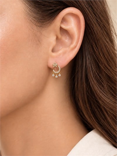 TURKUAZ XUPING 14K ÇİÇEKLİ SALLANTILI KÜPE