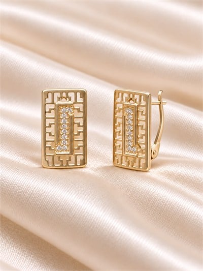 TURKUAZ XUPING 14K GREK DİKDÖRTGEN KÜPE