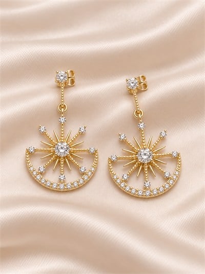 TURKUAZ XUPING 14K GÜNEŞ IŞINLI SALLANTILI KÜPE