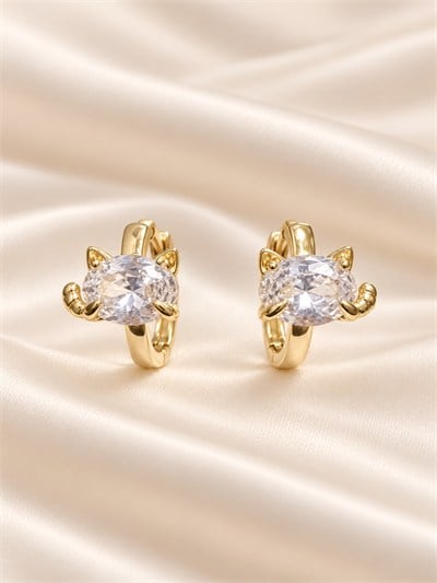 TURKUAZ XUPING 14K KEDİ FİGÜRLÜ KÜPE