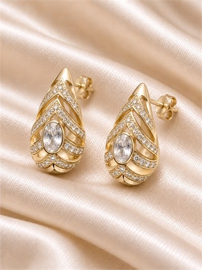 TURKUAZ XUPING 14K OVAL TAŞLI DAMLA KÜPE