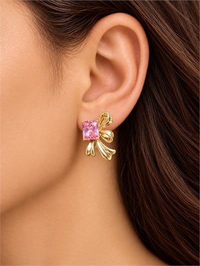 TURKUAZ XUPING 14K PEMBE TAŞLI FİYONK KÜPE