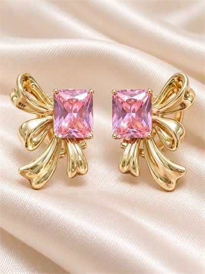 TURKUAZ XUPING 14K PEMBE TAŞLI FİYONK KÜPE