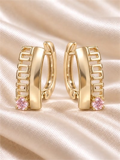 TURKUAZ XUPING 14K PEMBE TAŞLI GREK KÜPE
