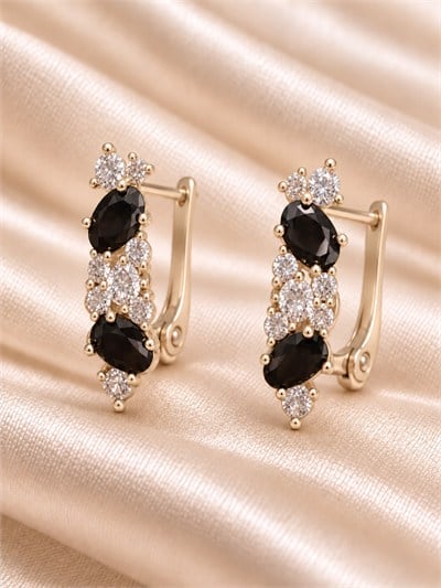 TURKUAZ XUPING 14K SİYAH OVAL TAŞLI KÜPE