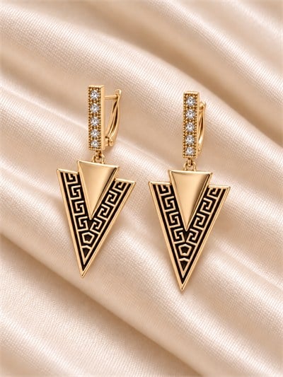TURKUAZ XUPING 14K ÜÇGEN GREK ZİRKON KÜPE