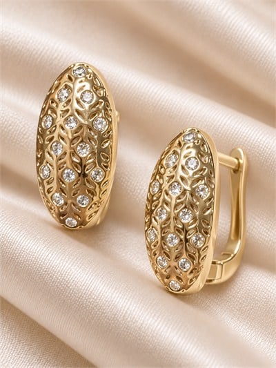 TURKUAZ XUPING 14K YAPRAK DESENLİ OVAL KÜPE