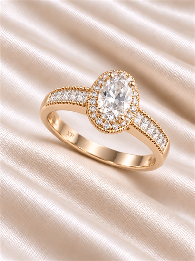 TURKUAZ 14K XUPING OVAL HALO TEKTAŞ YÜZÜK