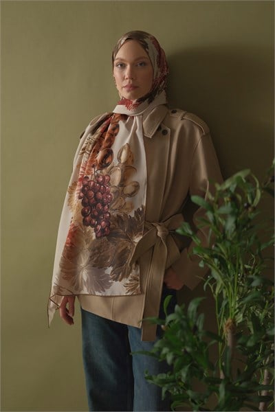 Salkım - Bej | %100 Krep İpek Şal · 70 × 190 cm