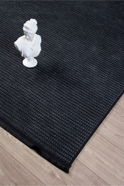 Antrasit Şönil Makinada Yıkanabilir Kaymaz Saçaklı Pamuklu Halı Kilim Oturma Odası Salon Mutfak