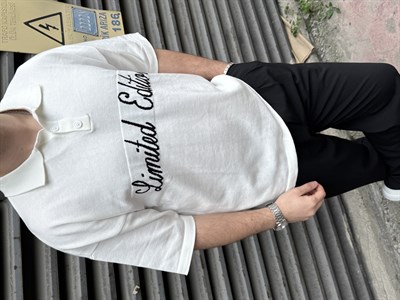 Beyaz Limited Yakalı Triko T-Shirt
