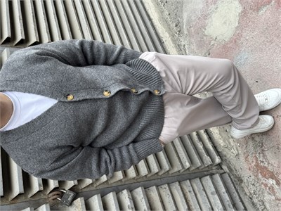 Füme Düğmeli Triko Hırka