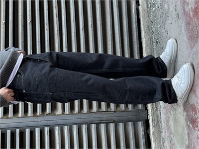 Kahve Dikiş Detay Siyah Baggy Jeans