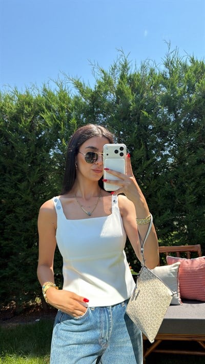 BEYAZ ÇIT ÇIT ASKILI CROP