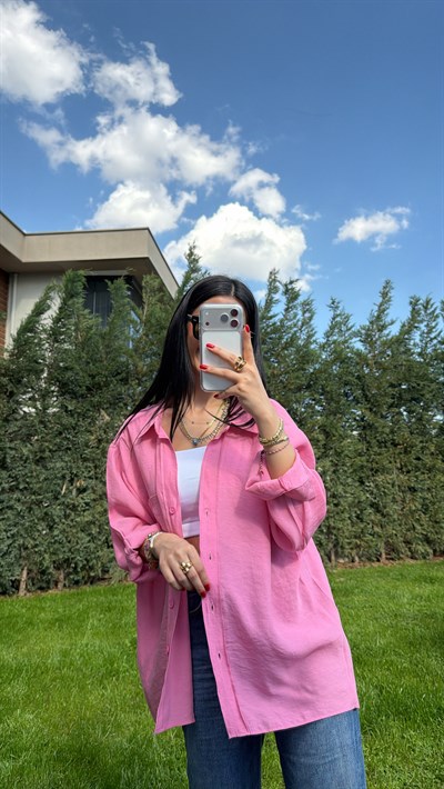 DÜŞÜK OMUZ OVERSIZE GÖMLEK PEMBE