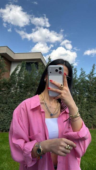 DÜŞÜK OMUZ OVERSIZE GÖMLEK PEMBE