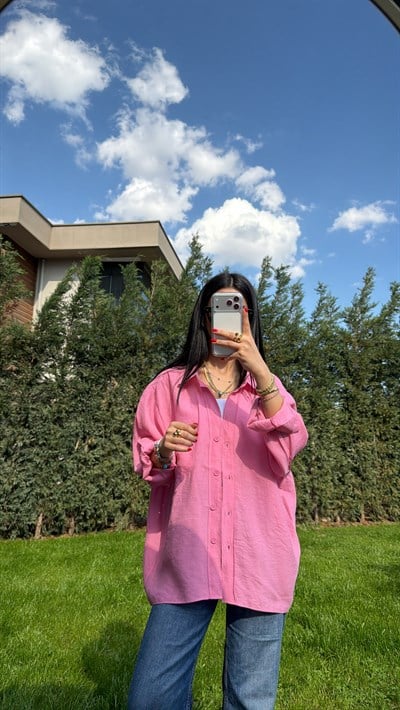 DÜŞÜK OMUZ OVERSIZE GÖMLEK PEMBE