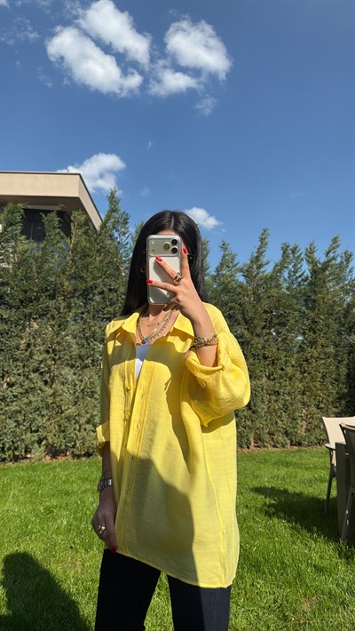DÜŞÜK OMUZ OVERSIZE GÖMLEK SARI